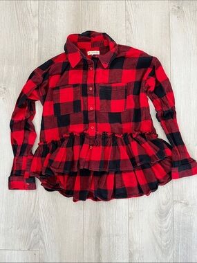 Tucker + Tate Red and Black Buffalo Plaid Ruffle Button-Down